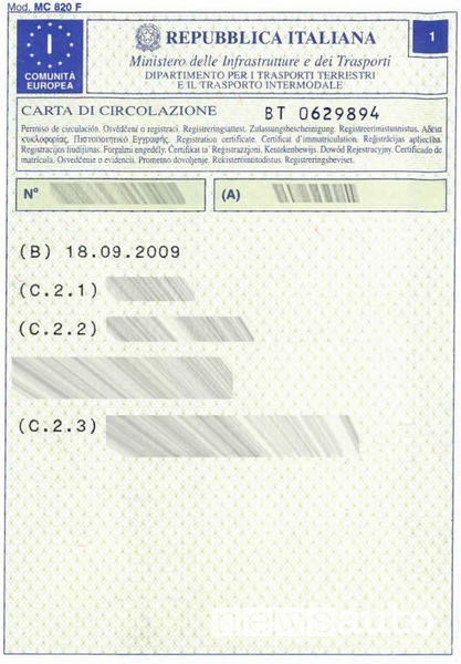 Primo quadrante della carta di circolazione (libretto auto)