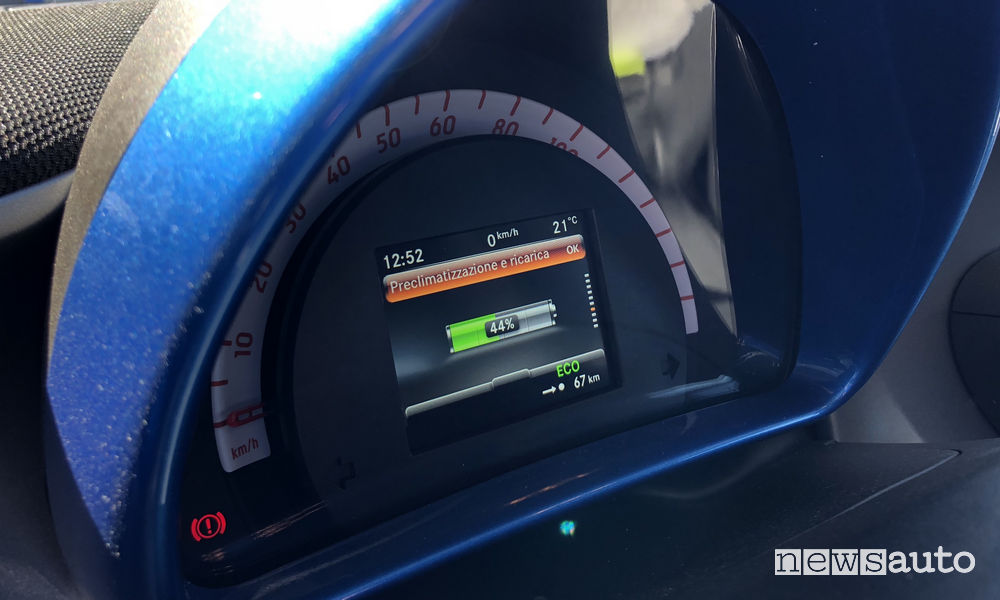 smart EQ elettrica alla green power run, livello carica batteria