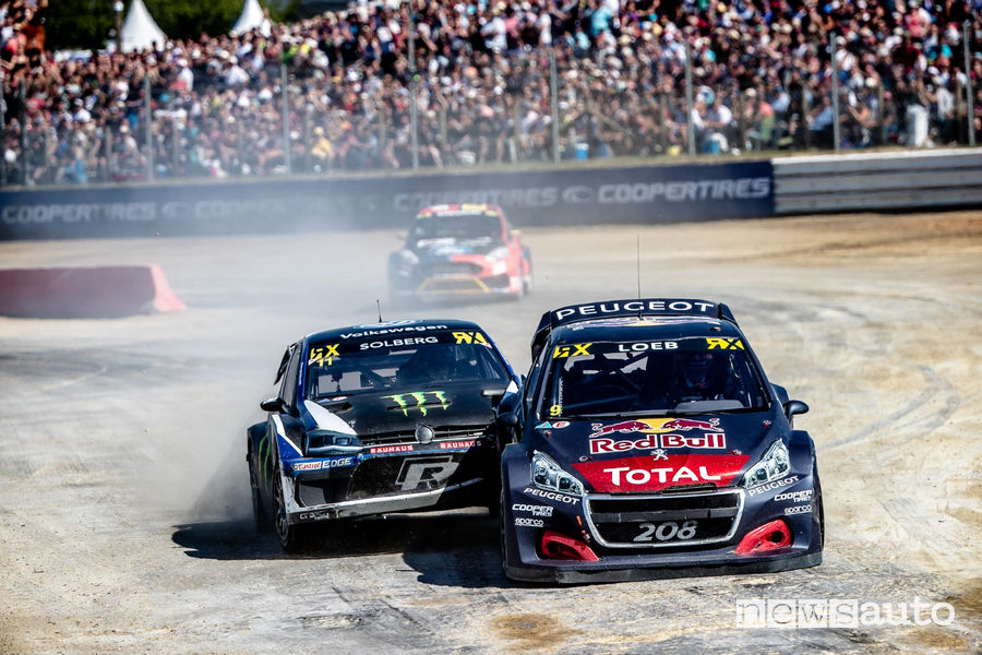 WRX 2018 Francia Lohéac, duello Loeb (Peugeot #9) Solberg (VW Polo R #11)