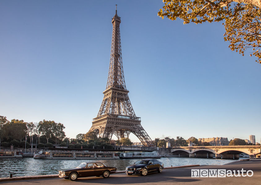 Jaguar XJ generazioni a confronto sotto la Torre Eiffel