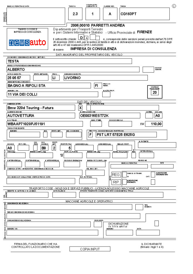 come ottenere il certificato per la classificazione di veicolo d'interesse storico modulo TT 2119