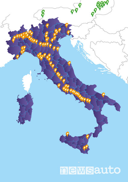 Mappa colonnine ricarica veloce EVA+ in Italia. Con il PNRR aumento delle colonnine