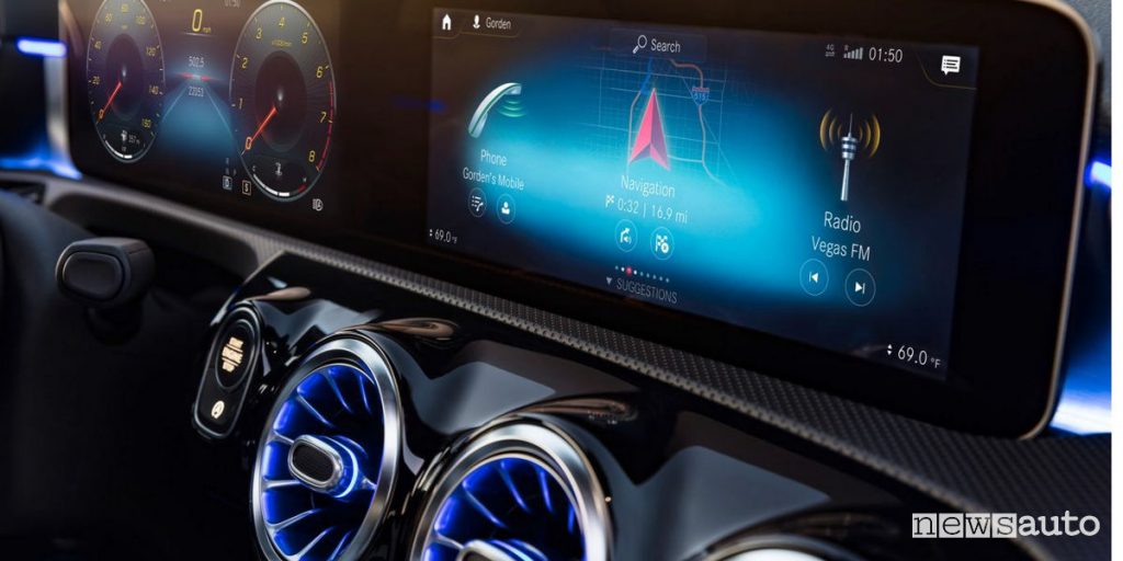 I sistemi multimediali di bordo:monitor dell'MBUX di Mercedes