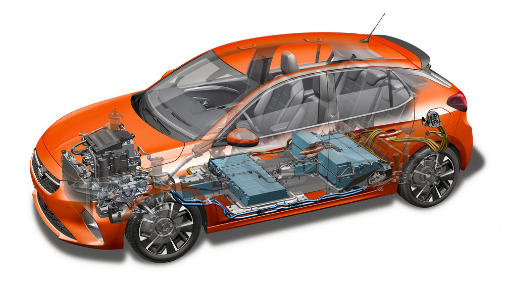 Opel Corsa-e elettrica dove sono le batterie