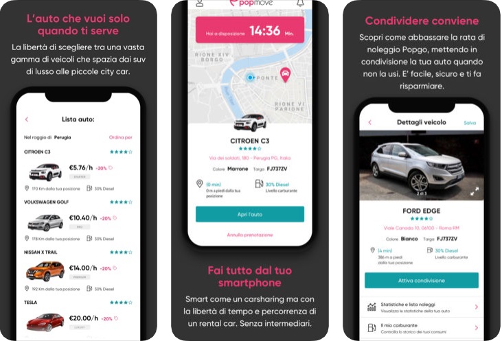 App Popmove noleggio auto condivisa car sharing