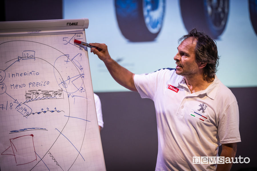 Paolo Andreucci professore al corso di rally con Peugeot al Ciocco
