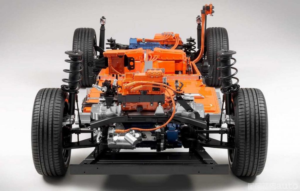 La parte elettrica importante della Volvo XC40 elettrica è colorata in rosso