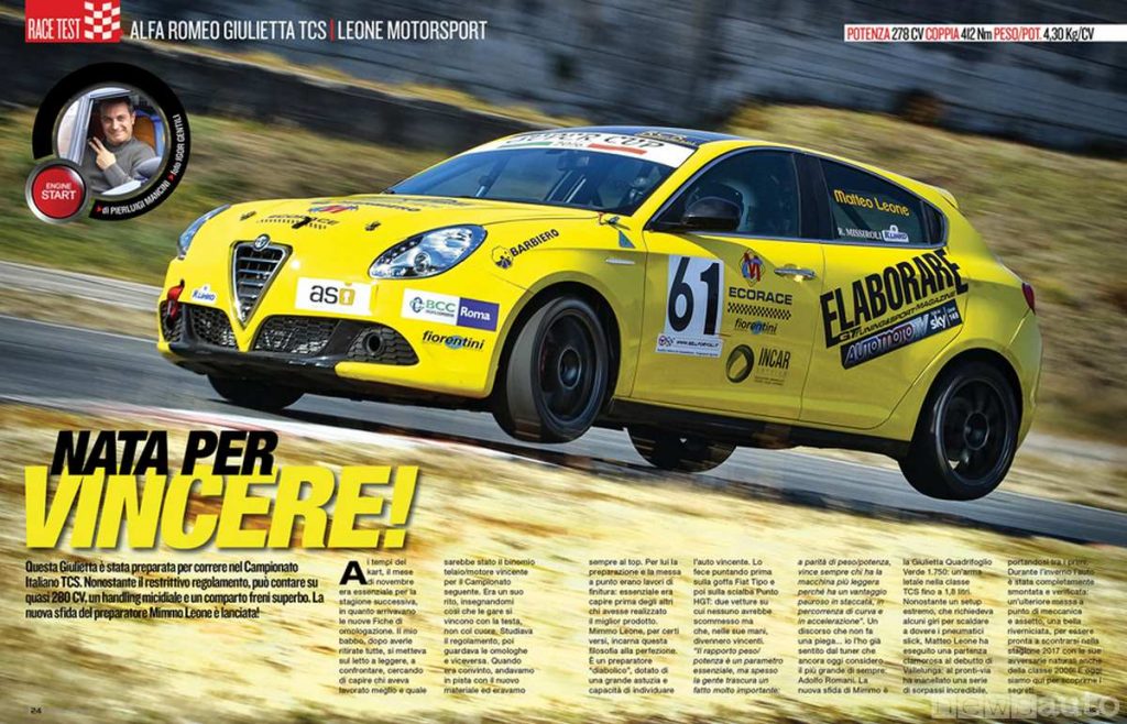 L'Alfa Romeo Giulietta 1.750 Quadrifoglio che corre in pista con i colori ELABORARE