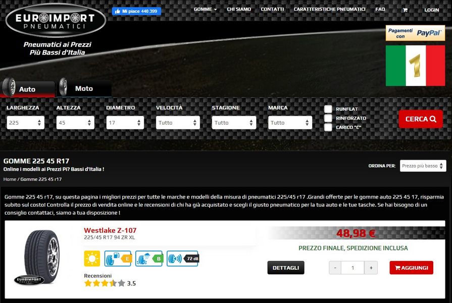 Home page Euroimport sito web specializzato nella vendita di gomme on line