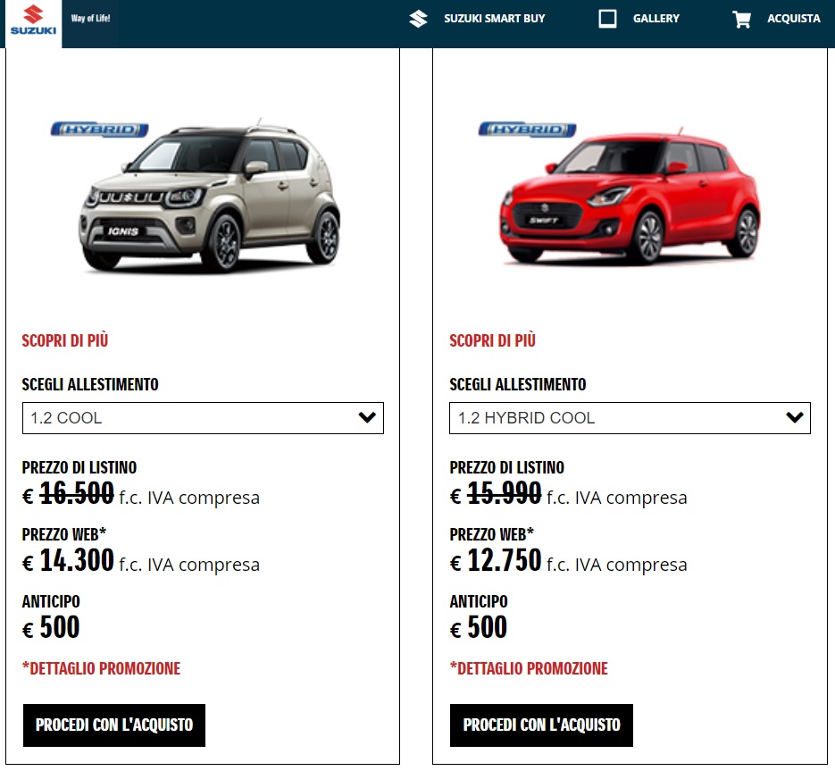 sconto web store Suzuki acquisto auto
