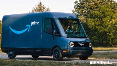Amazon Van by Rivian on the road