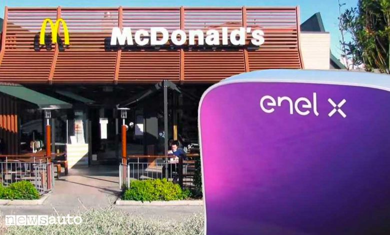 Colonnine ricarica auto elettriche Enel X nei ristoranti fast food McDonalds