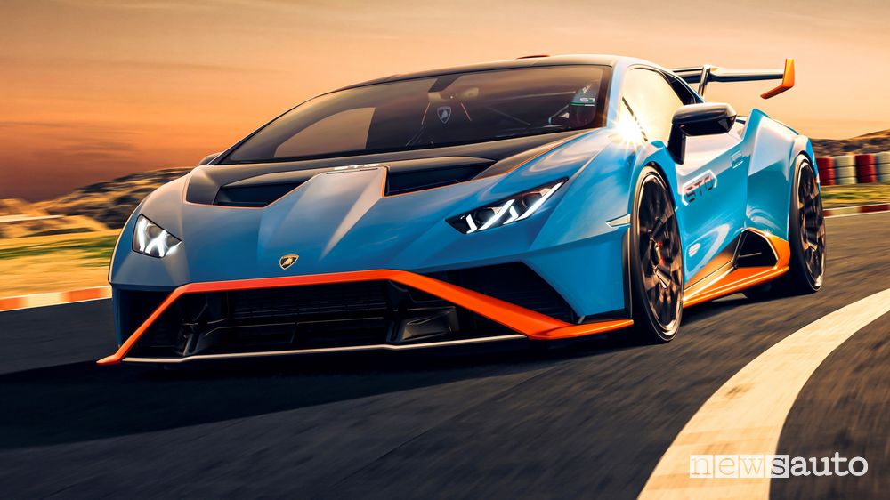 Vista anteriore Lamborghini Huracán STO in pista