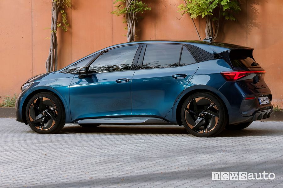 Vista posteriore Cupra Born elettrica Aurora Blue