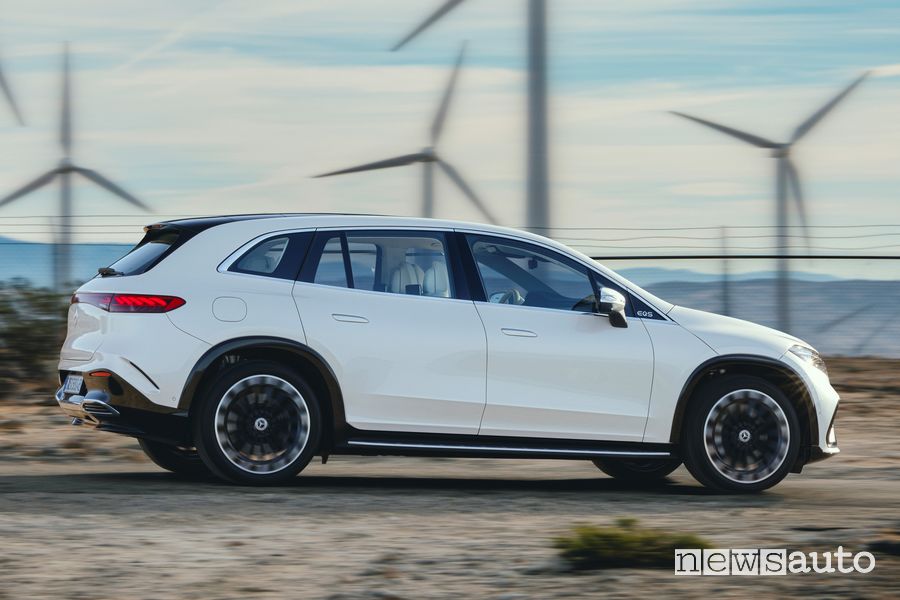 Vista laterale Mercedes-Benz EQS SUV su strada