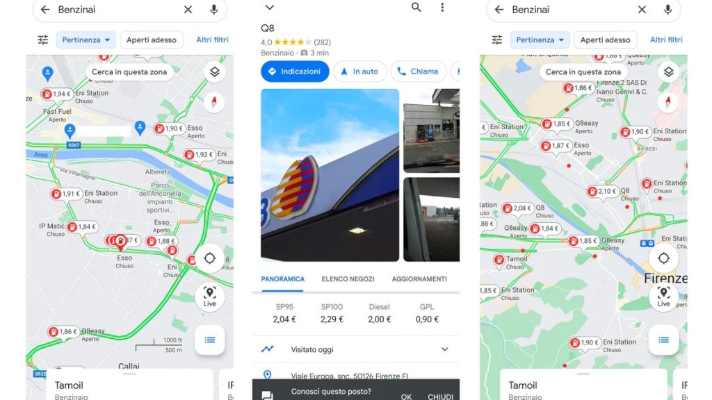 Google Maps aggiornamento prezzi benzina