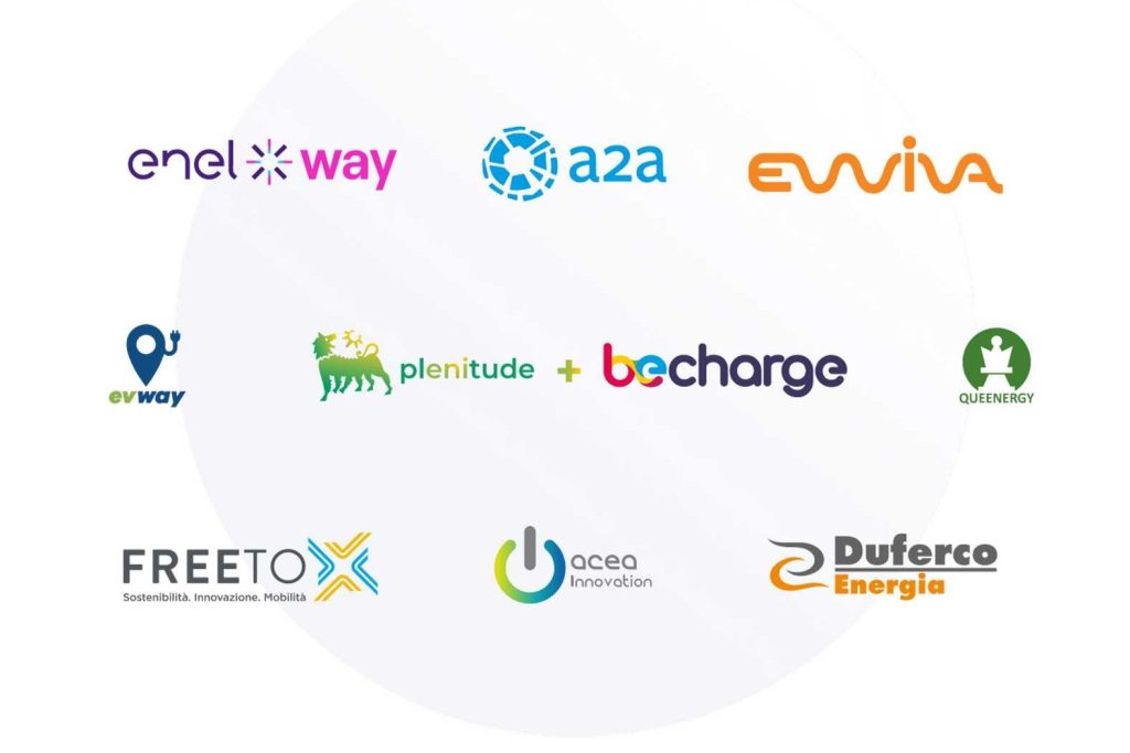 colonnine Be Charge, Enel X Way, EWIVA, Duferco Energia, Queenenergy, Free To X, Evway e Acea Innovation