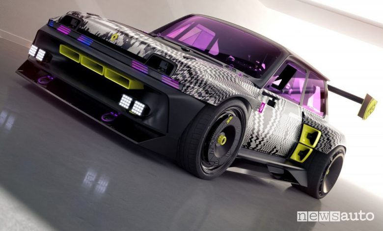 Vista di profilo Renault R5 Turbo 3E showcar elettrica