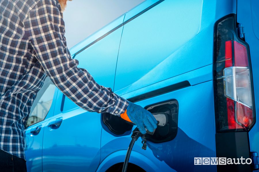 Nuovo Ford E-Transit Courier EV in ricarica