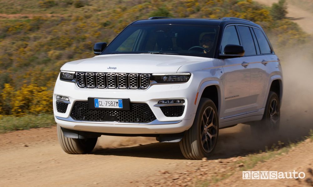 Jeep Grand Cherokee Trailhawk anteriore 3/4 sullo sterrato nuovo 2023