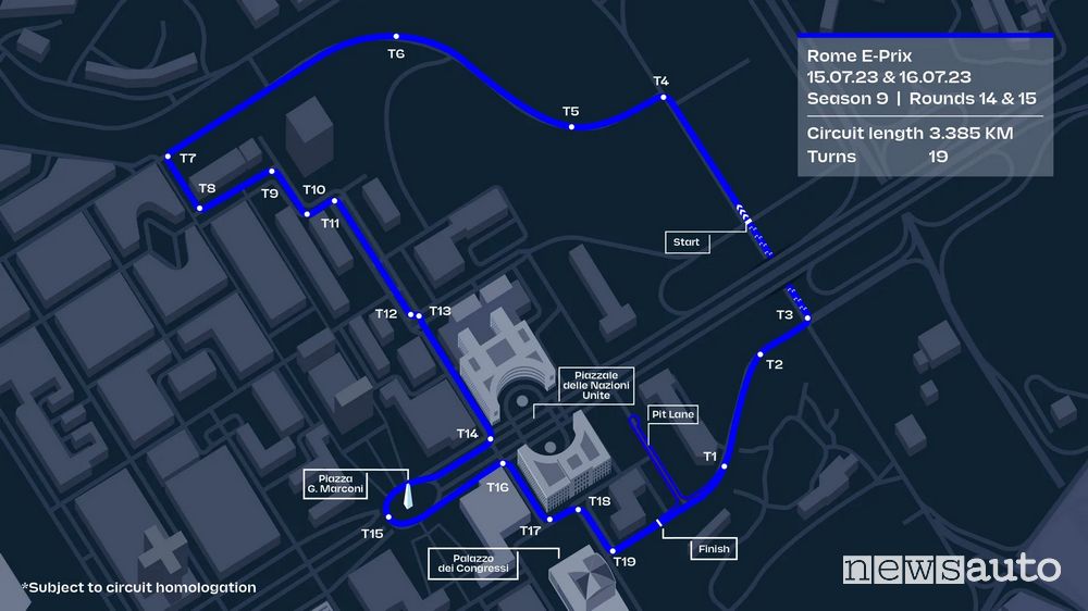 Il circuito dell'Eur dove corrono le monoposto della Formula E