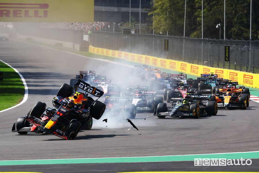 F1 gara Messico 2023 incidente tra Perez e Leclerc