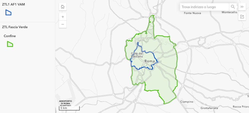 Mappa ZTL Fascia Verde Roma