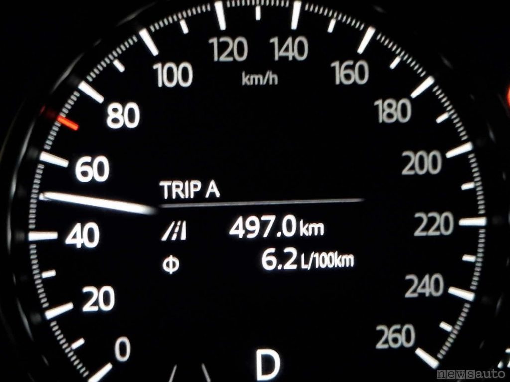 Consumo medio CX-5 su un tratto autostradale di 497 km da Sibari a Roma 6,2 l/100km