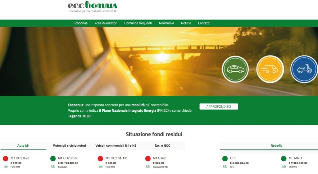 Ecobonus” sito del Mise dove vengono gestiti gli incentivi per auto, scooter e bici (Fondi residui aggiornati al giorno 31/10/2024)