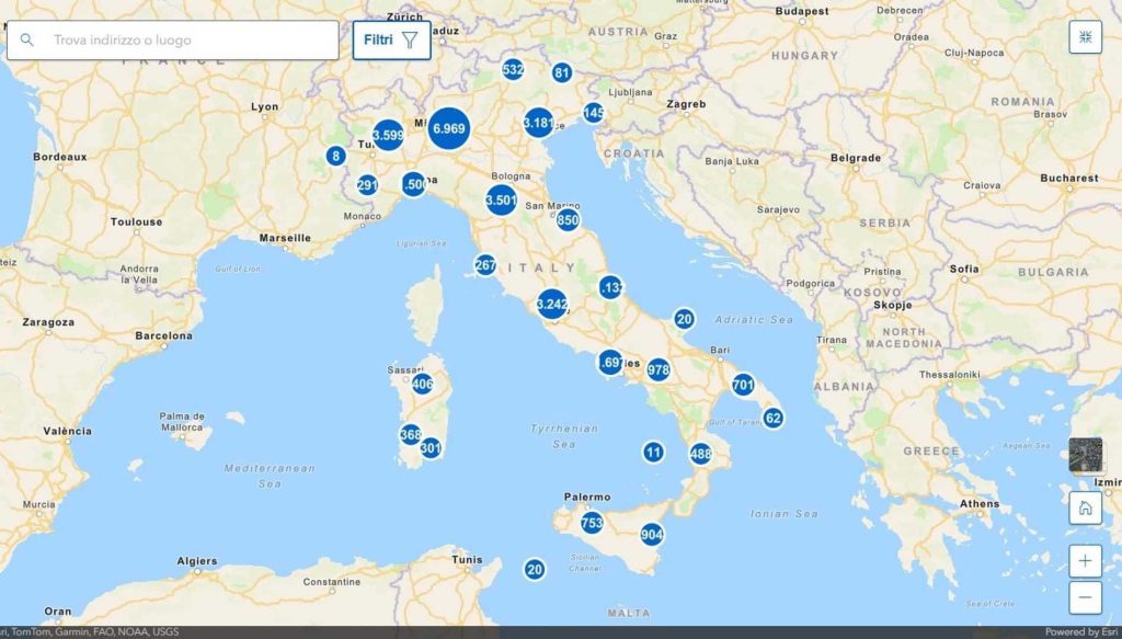 Mappa delle colonnine elettriche online sulla Piattaforma unica nazionale (Pun)