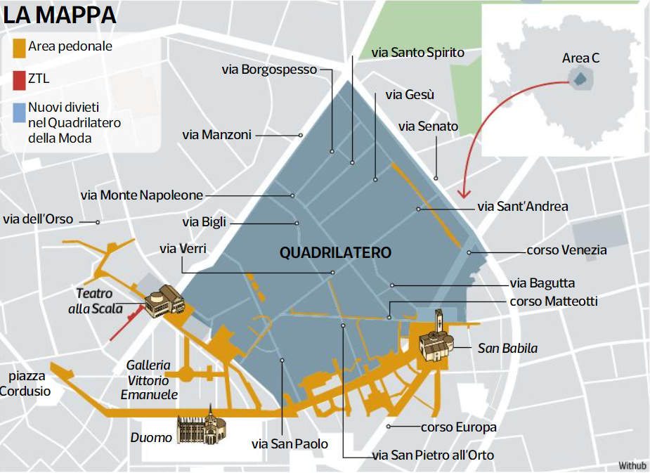 Mappa ZTL Quadrilatero della Moda di Milano