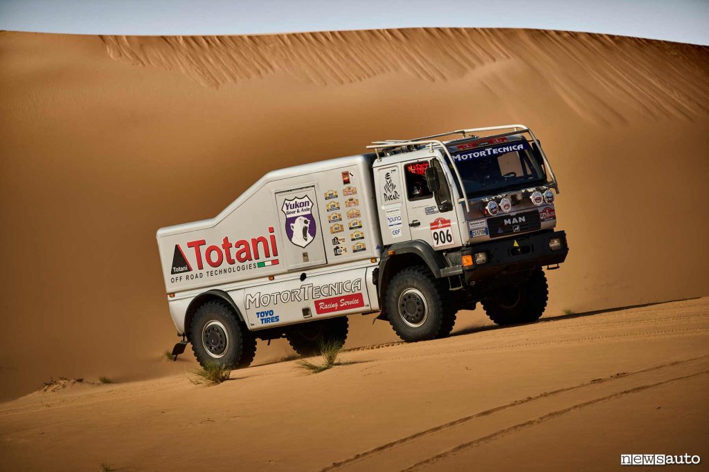 categoria Classic su MAN c'è l'equipaggio con numero di gara 901 composto da Stefano Calzi, Umberto Fiori, Gianluca Ianni, di cui sotto vediamo il MAN in azione alla Dakar 2024 dello scorso anno con il numero 906