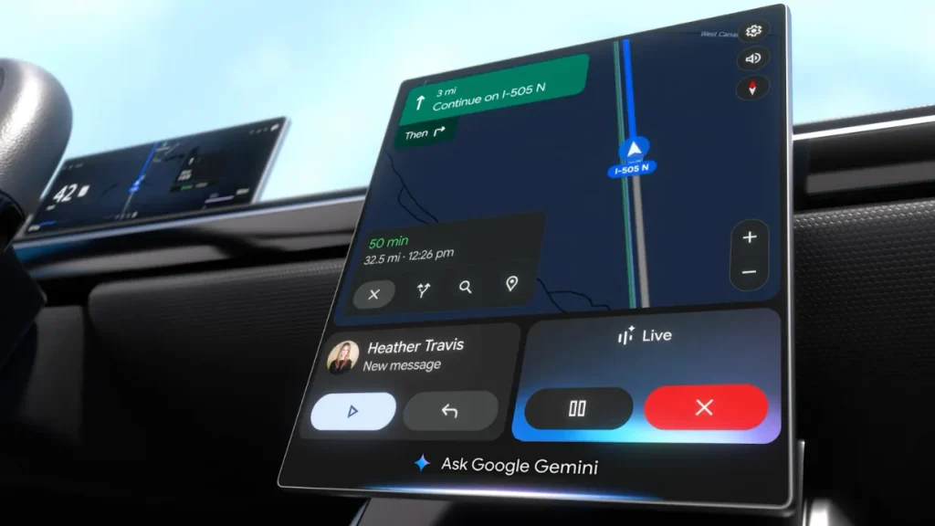 Una schermata di Android Auto con l'assistente Gemini Live in azione