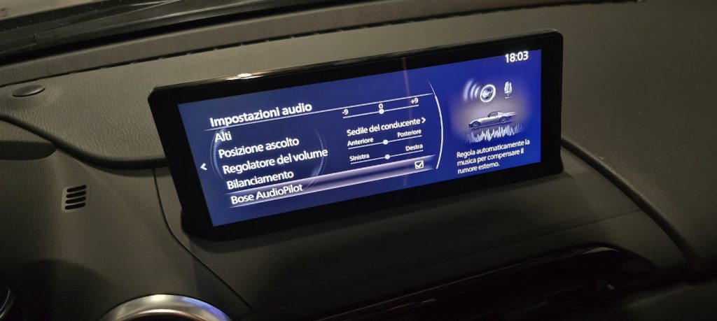 La schermata delle impostazioni audio sulla MX-5