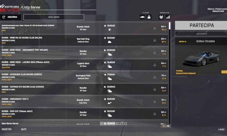 Assetto Corsa Evo Release 0.3 lista server