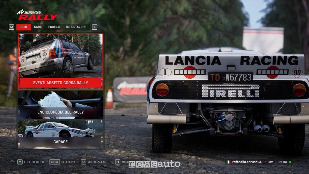 Menu Assetto Corsa Rally modalità