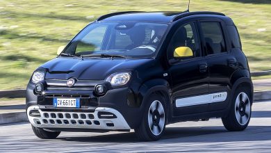 FIAT Pandina vista frontale durante la guida su strada in Italia