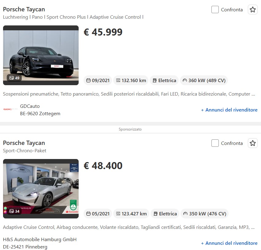 Prezzi dimezzati in 5 anni per la Porsche Taycan