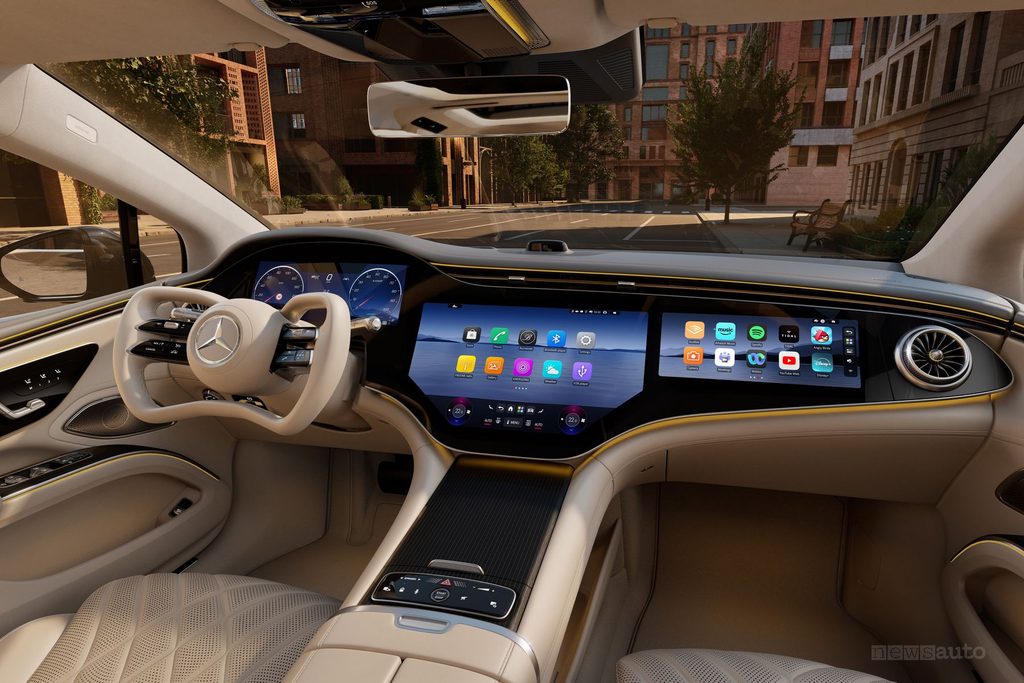 L'abitacolo della Mercedes EQS con tecnologia steer-by-wire